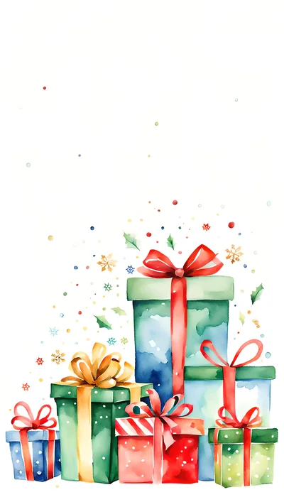 Watercolor Christmas Gift Boxes With Festive Decorations