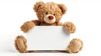 Fluffy Brown Teddy Bear Holding Blank White Sign