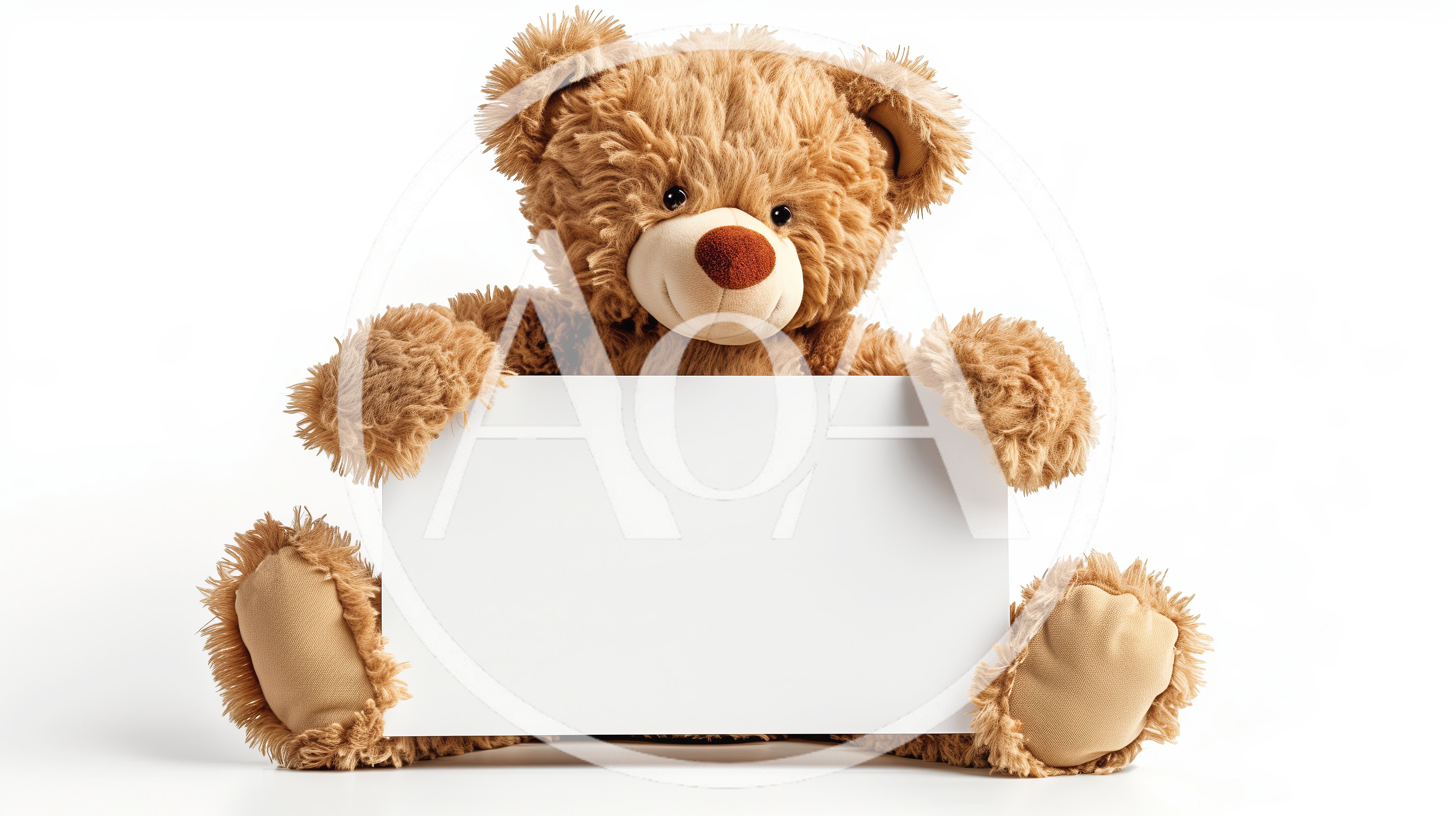 Fluffy Brown Teddy Bear Holding Blank White Sign