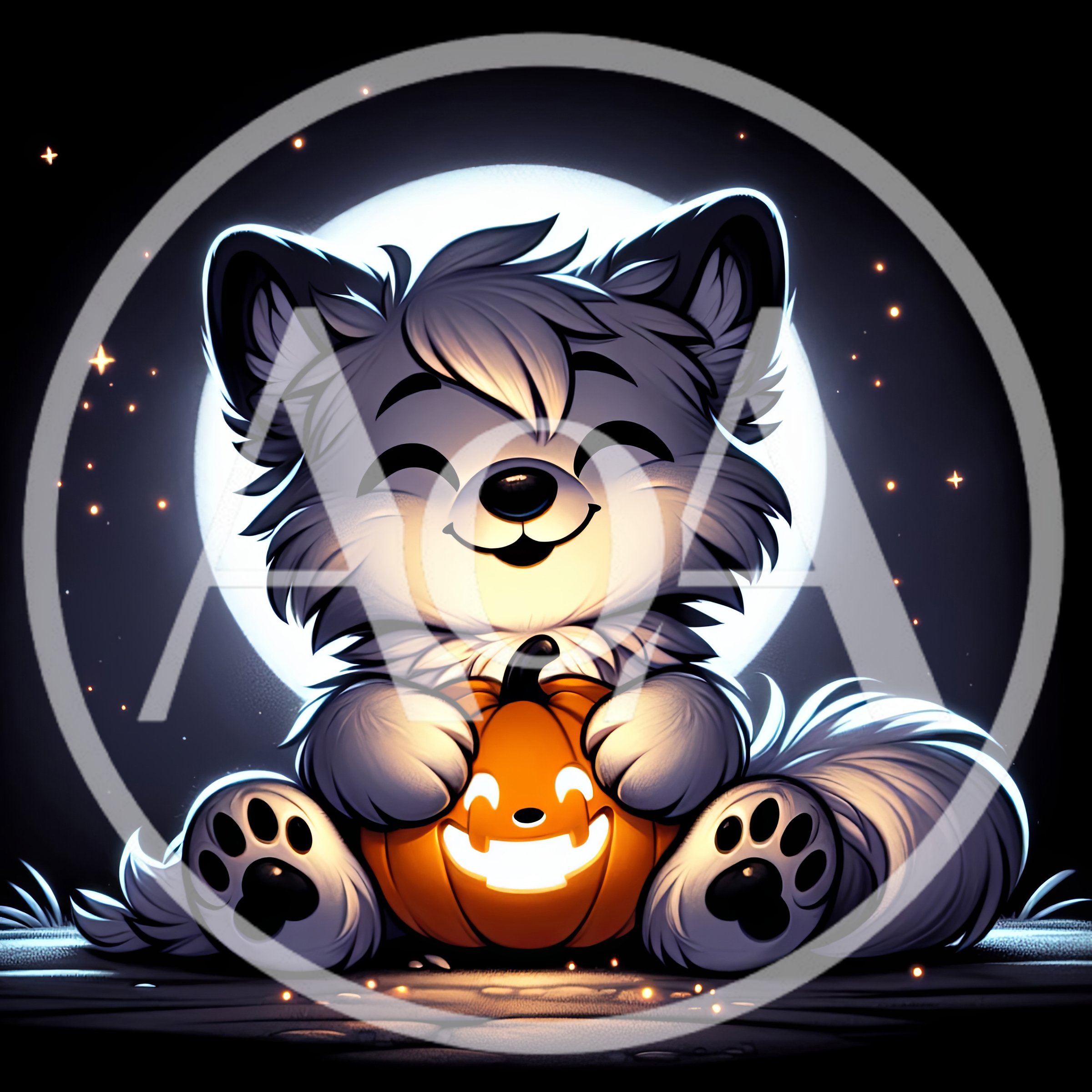 Cute Cartoon Wolf Holding A Glowing Jack O Lantern