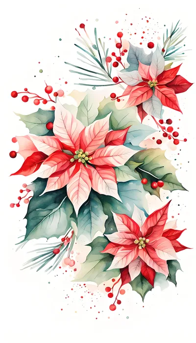Watercolor Poinsettia Floral Arrangement For Christmas