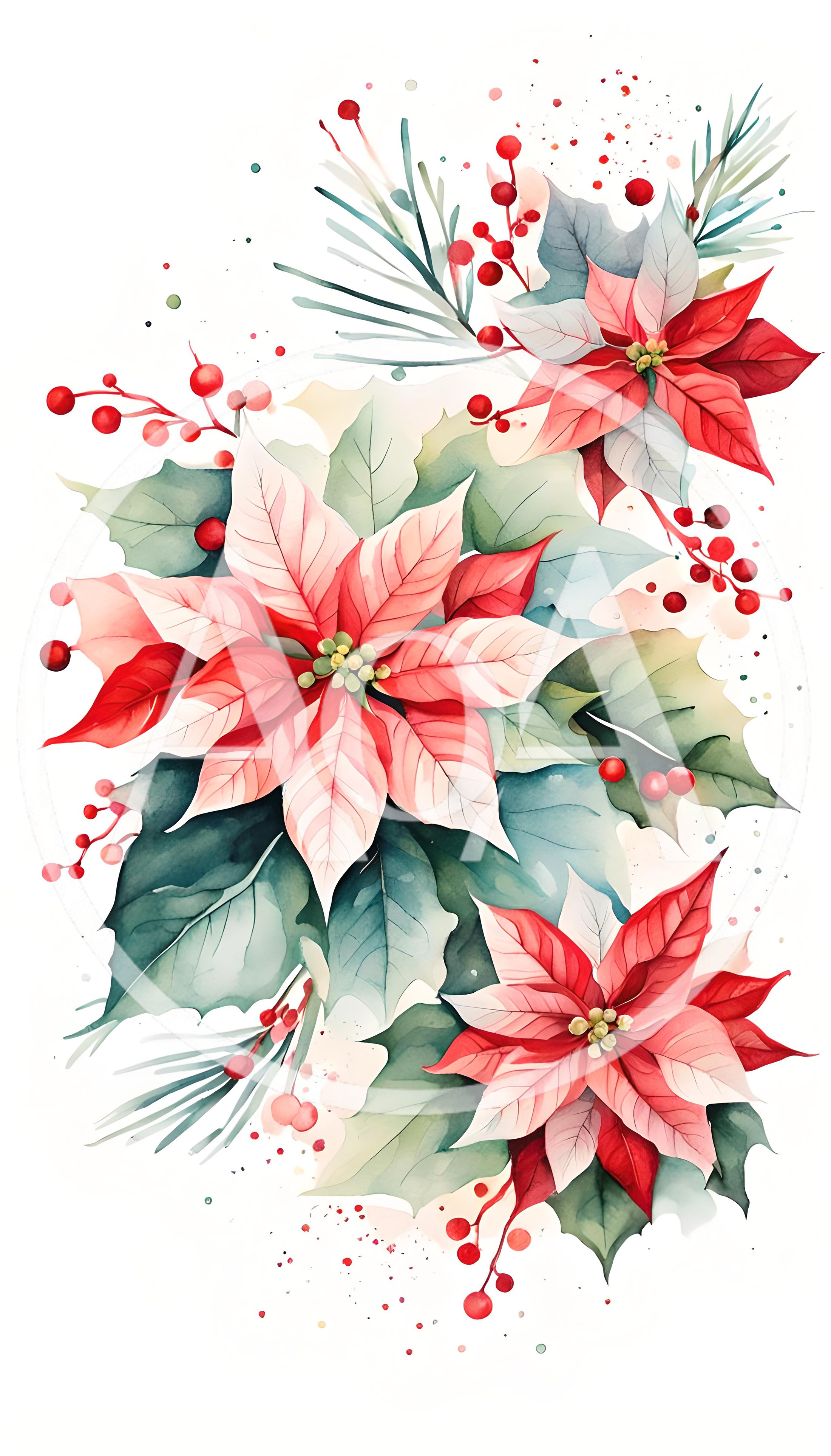 Watercolor Poinsettia Floral Arrangement For Christmas