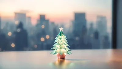 Origami Christmas Tree Decoration On A Desk