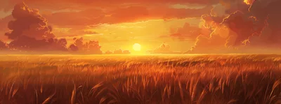 Golden Wheat Field Under A Vibrant Sunset Sky
