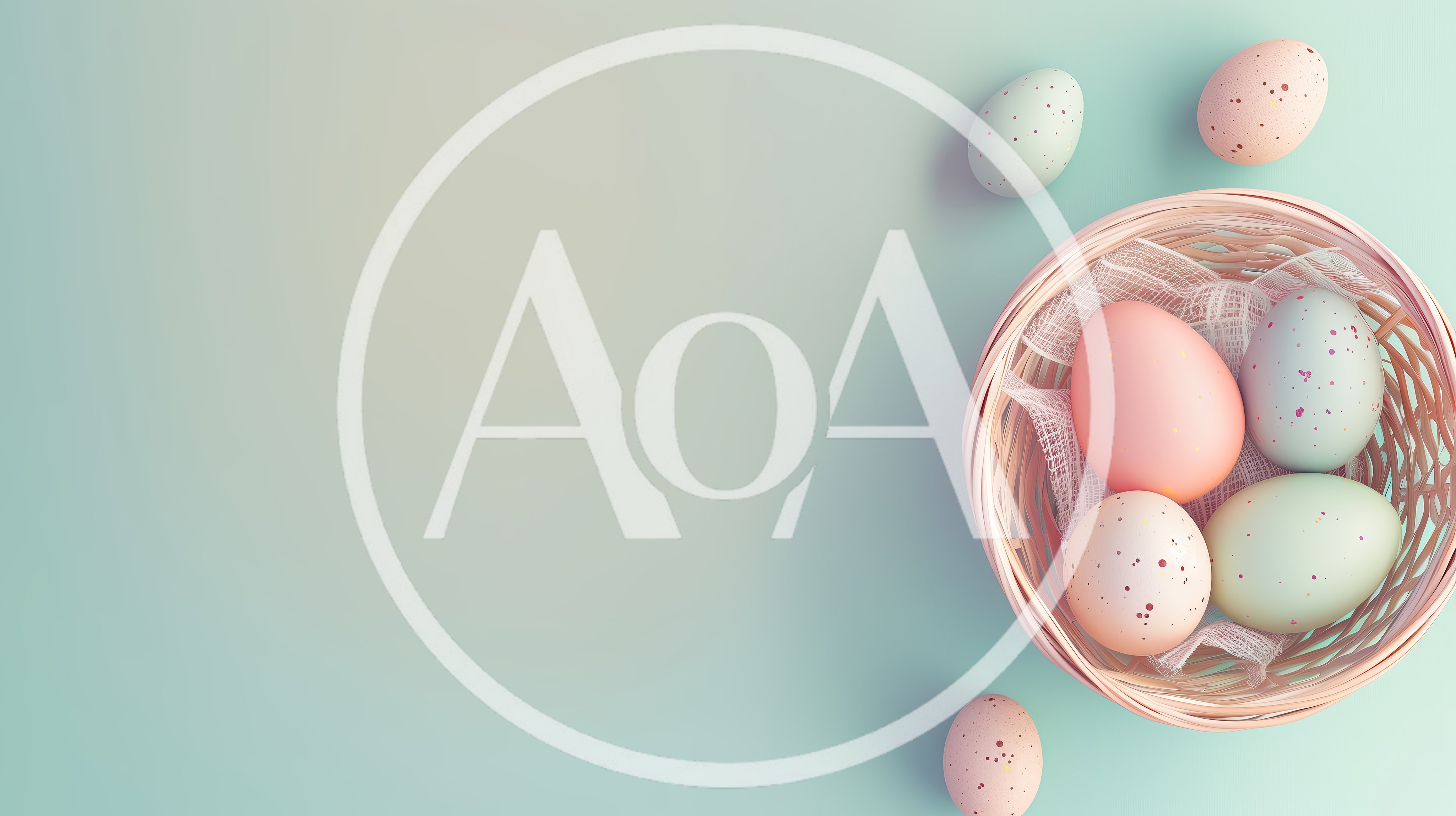 Easter Eggs In A Wicker Basket On Pastel Background