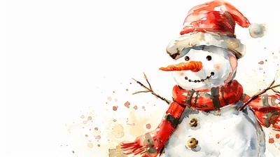 Watercolor Illustration Of A Festive Snowman