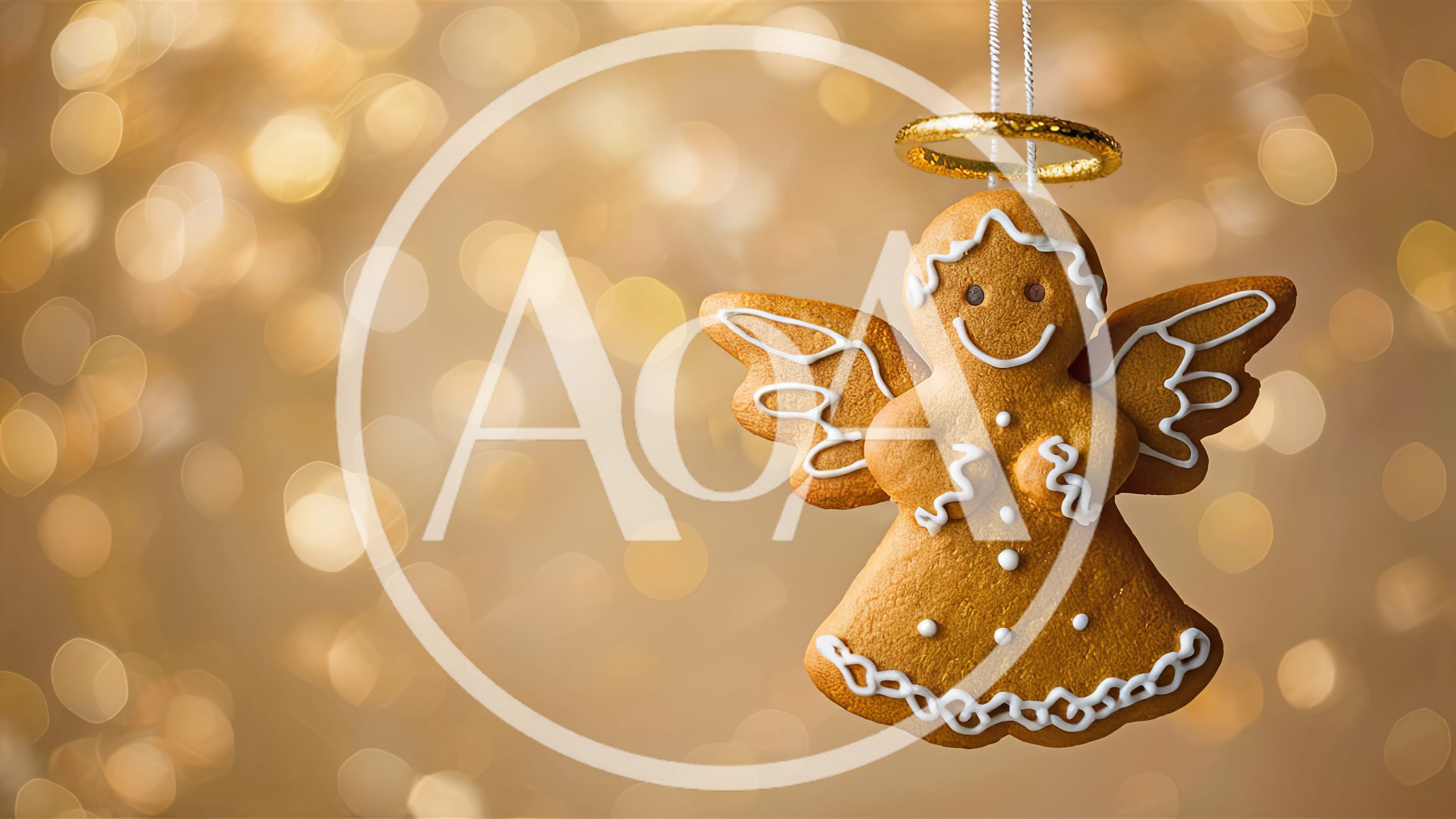 Gingerbread Angel Cookie Ornament Against Golden Bokeh Background
