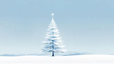 Minimalist Snowy Christmas Tree In Winter Landscape