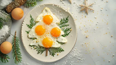 Christmas Tree Shaped Fried Eggs on Plate