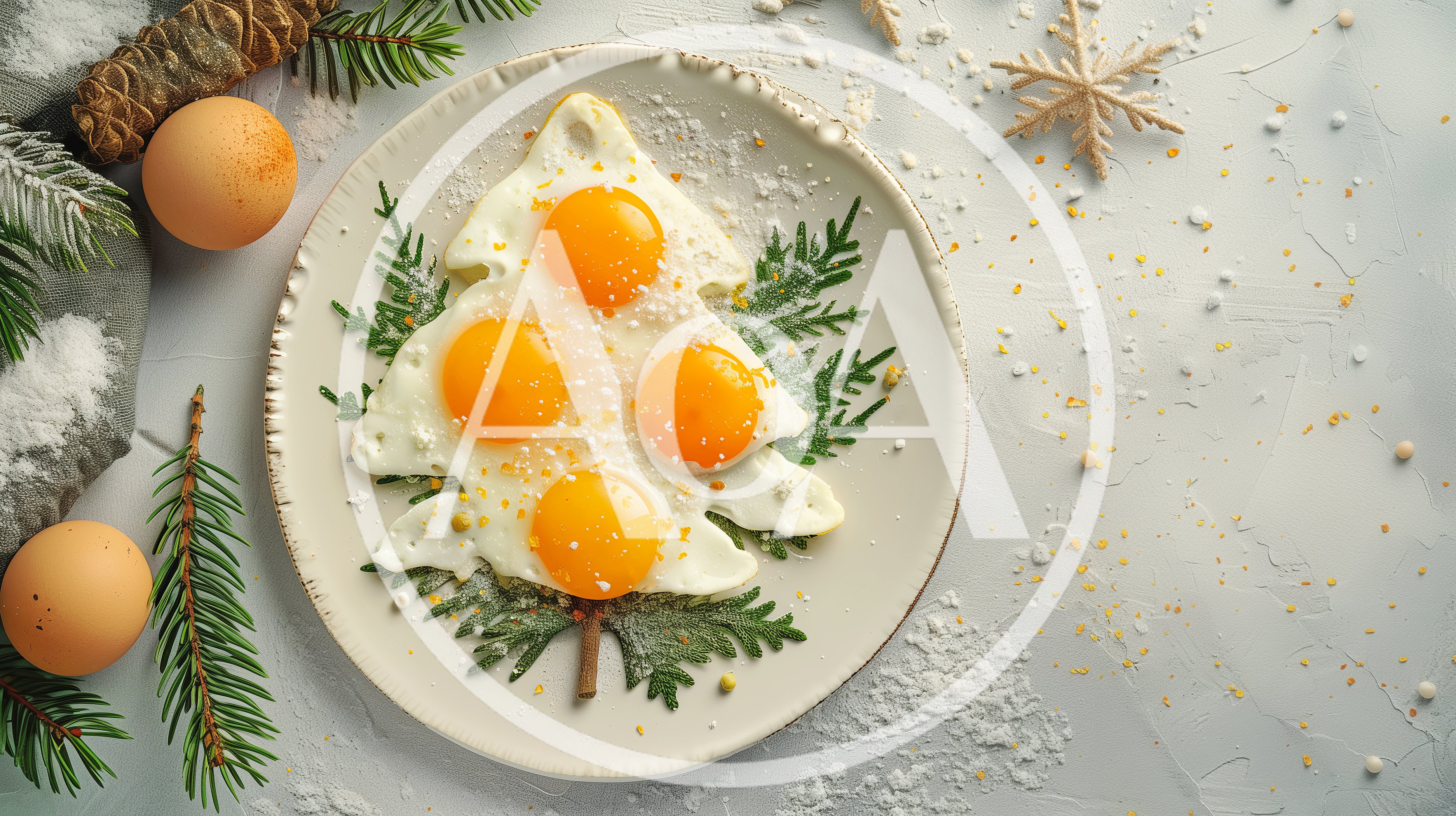 Christmas Tree Shaped Fried Eggs on Plate