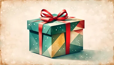 Christmas Gift Box With Red Ribbon On Snowy Background