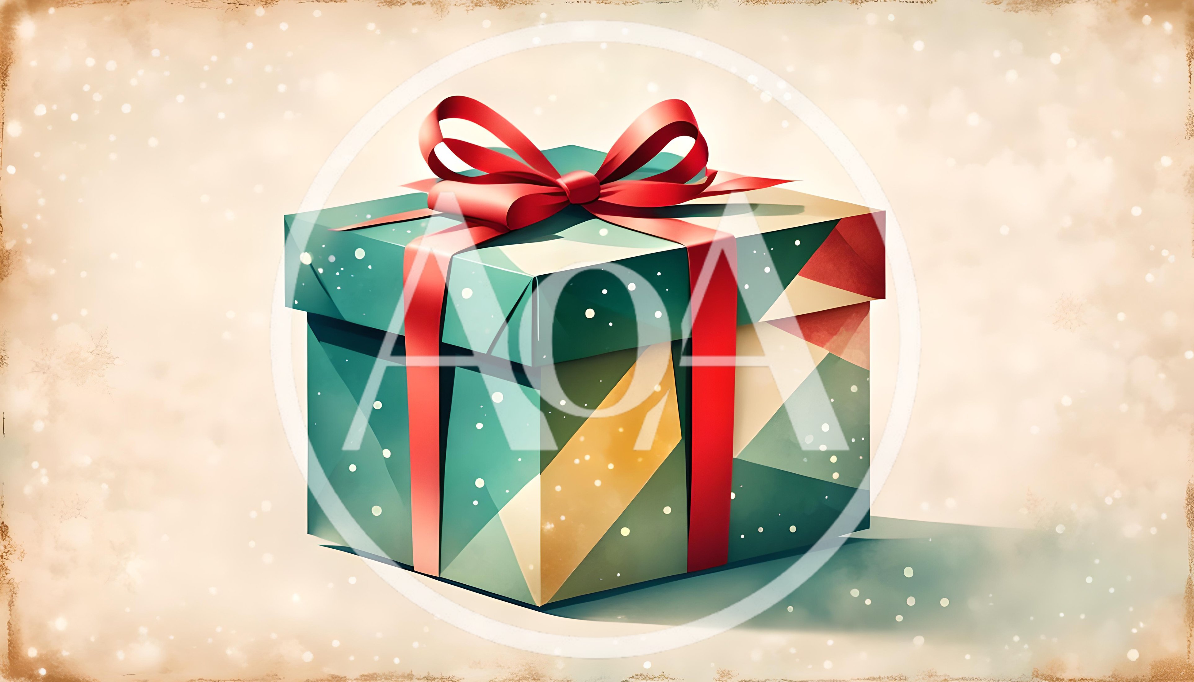 Christmas Gift Box With Red Ribbon On Snowy Background