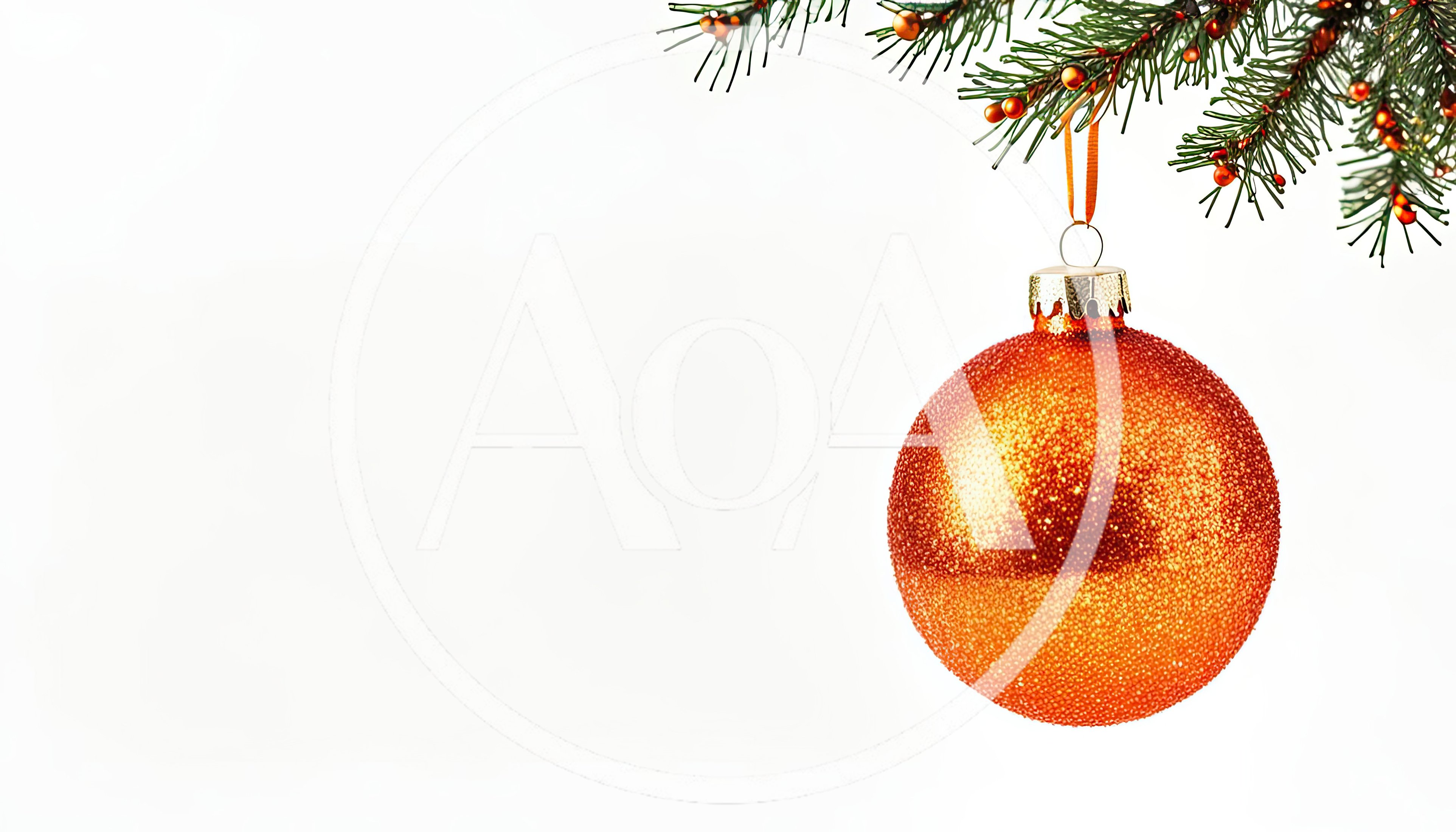 Orange Glittery Christmas Ornament Hanging From Pine Branch