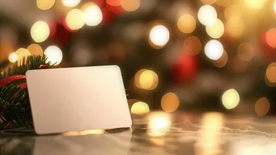 Blank White Gift Card With Christmas Tree Decorations