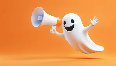 3D Cartoon Ghost Holding A Megaphone