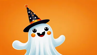 Cute Cartoon Ghost Wearing A Halloween Party Hat