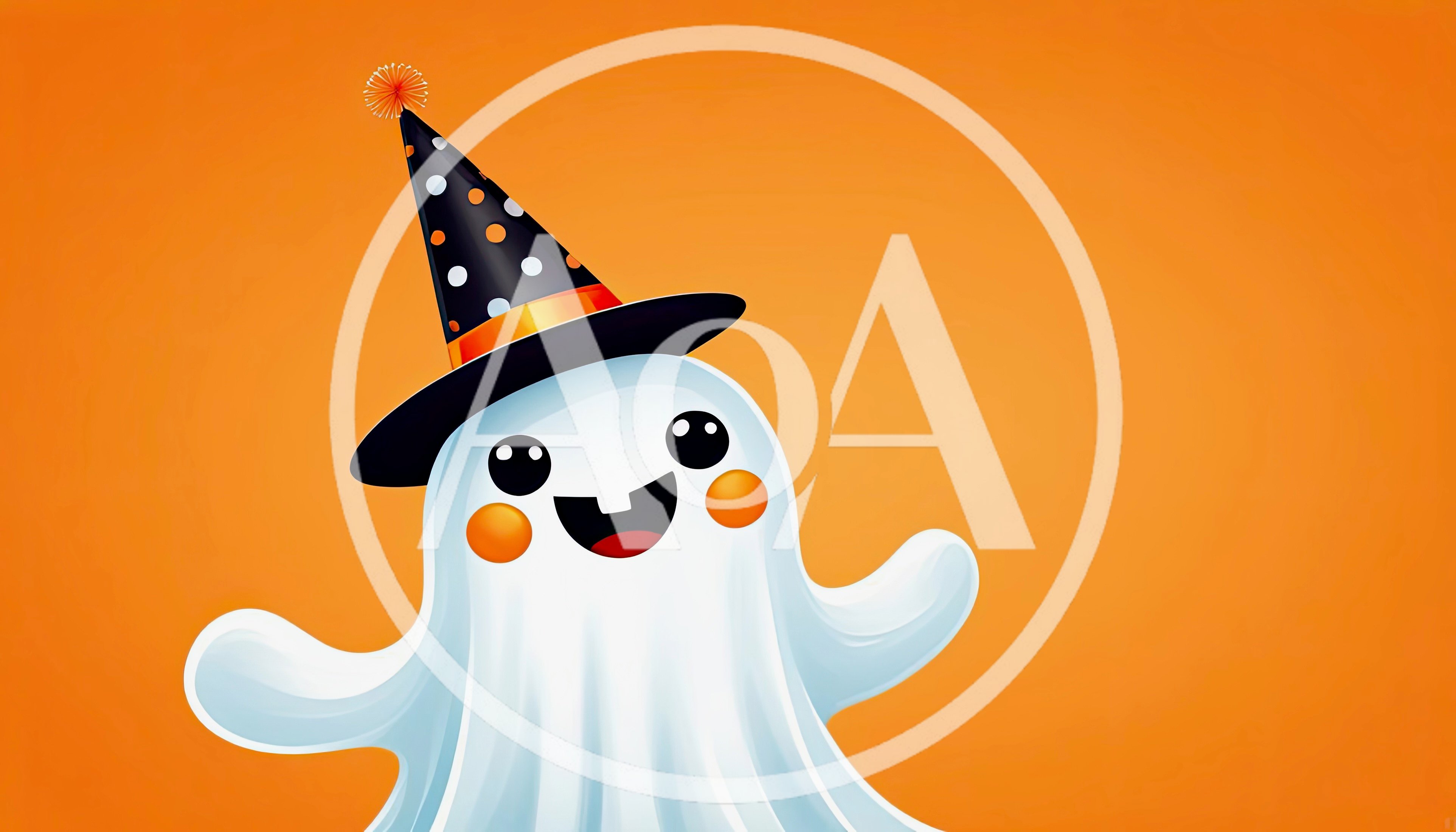 Cute Cartoon Ghost Wearing A Halloween Party Hat