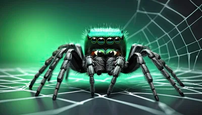 Macro Close Up Of A Vibrant Green Jumping Spider
