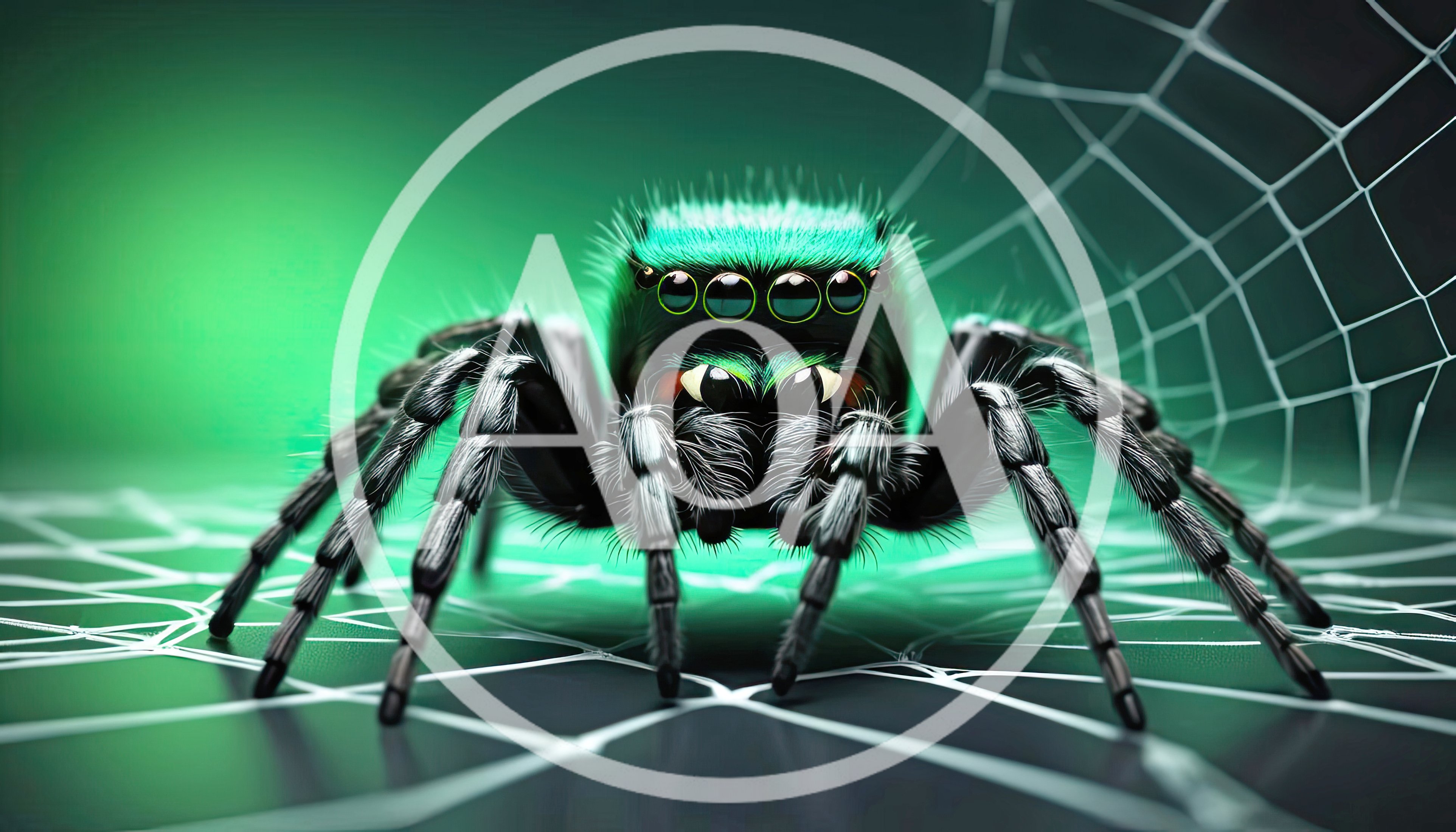 Macro Close Up Of A Vibrant Green Jumping Spider