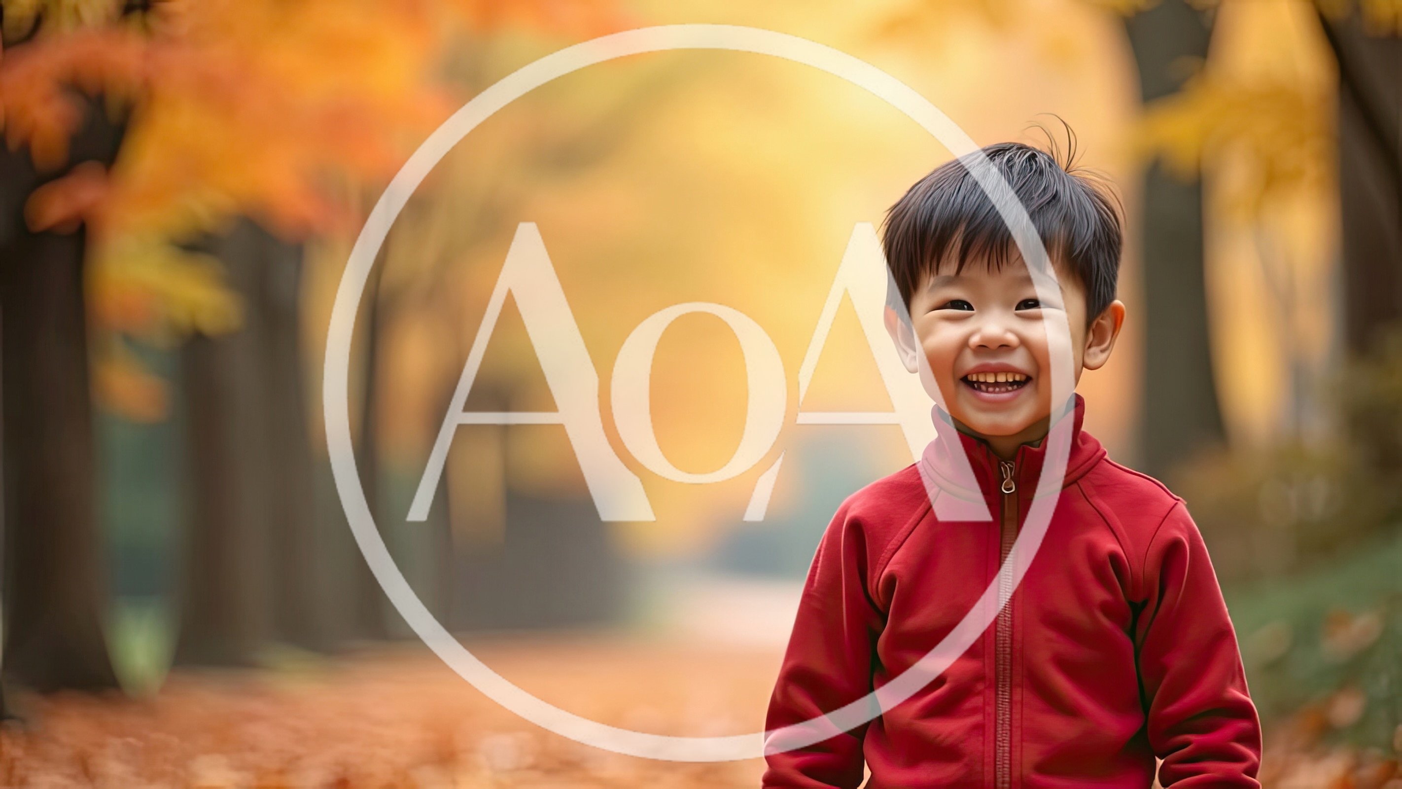 Happy Young Asian Boy Smiling In Autumn Park