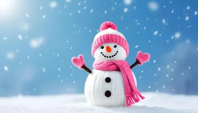 Cute Knitted Snowman With Pink Scarf And Hat