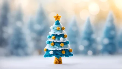 Crocheted Christmas Tree Ornament in Snowy Forest