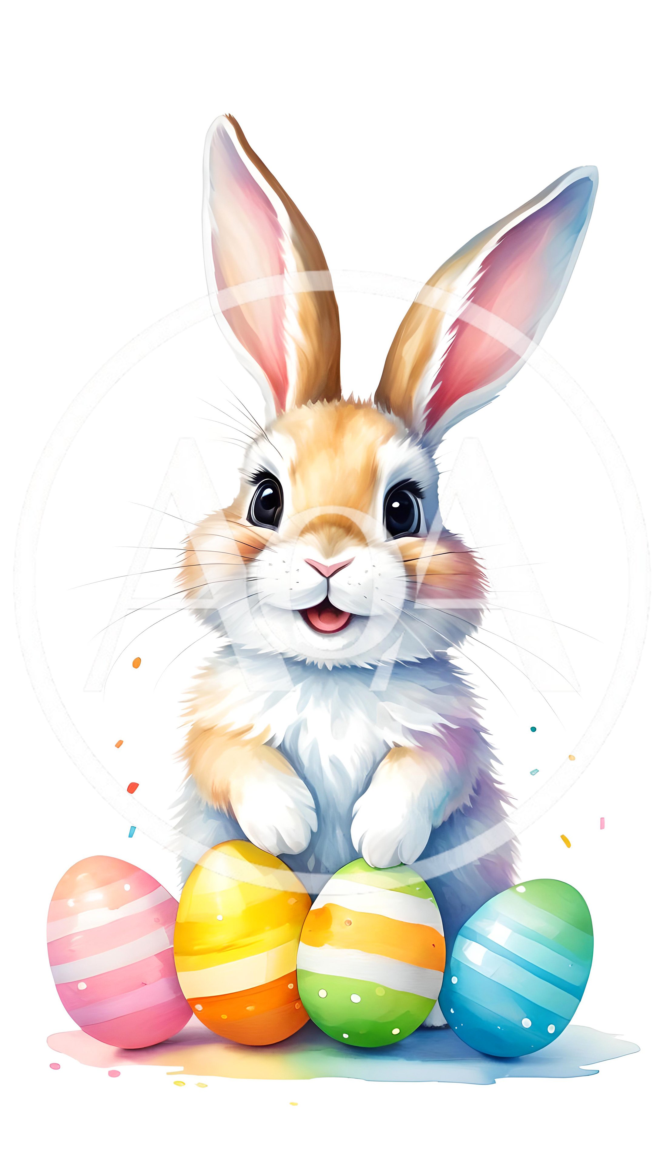 Cute Easter Bunny With Colorful Painted Eggs