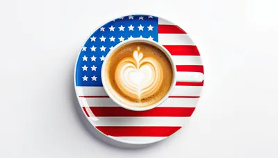 Coffee Cup With American Flag Design On Saucer