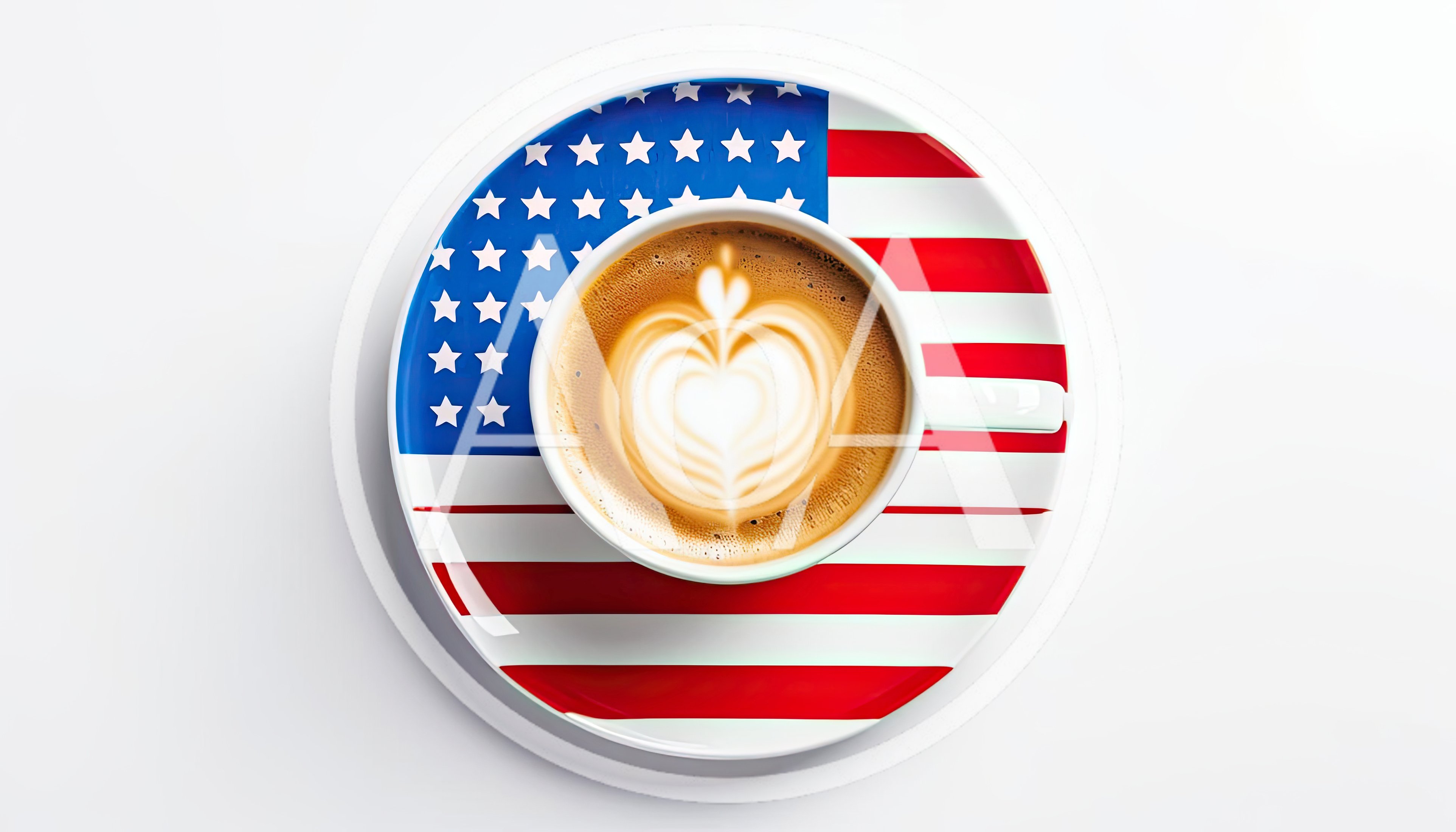 Coffee Cup With American Flag Design On Saucer