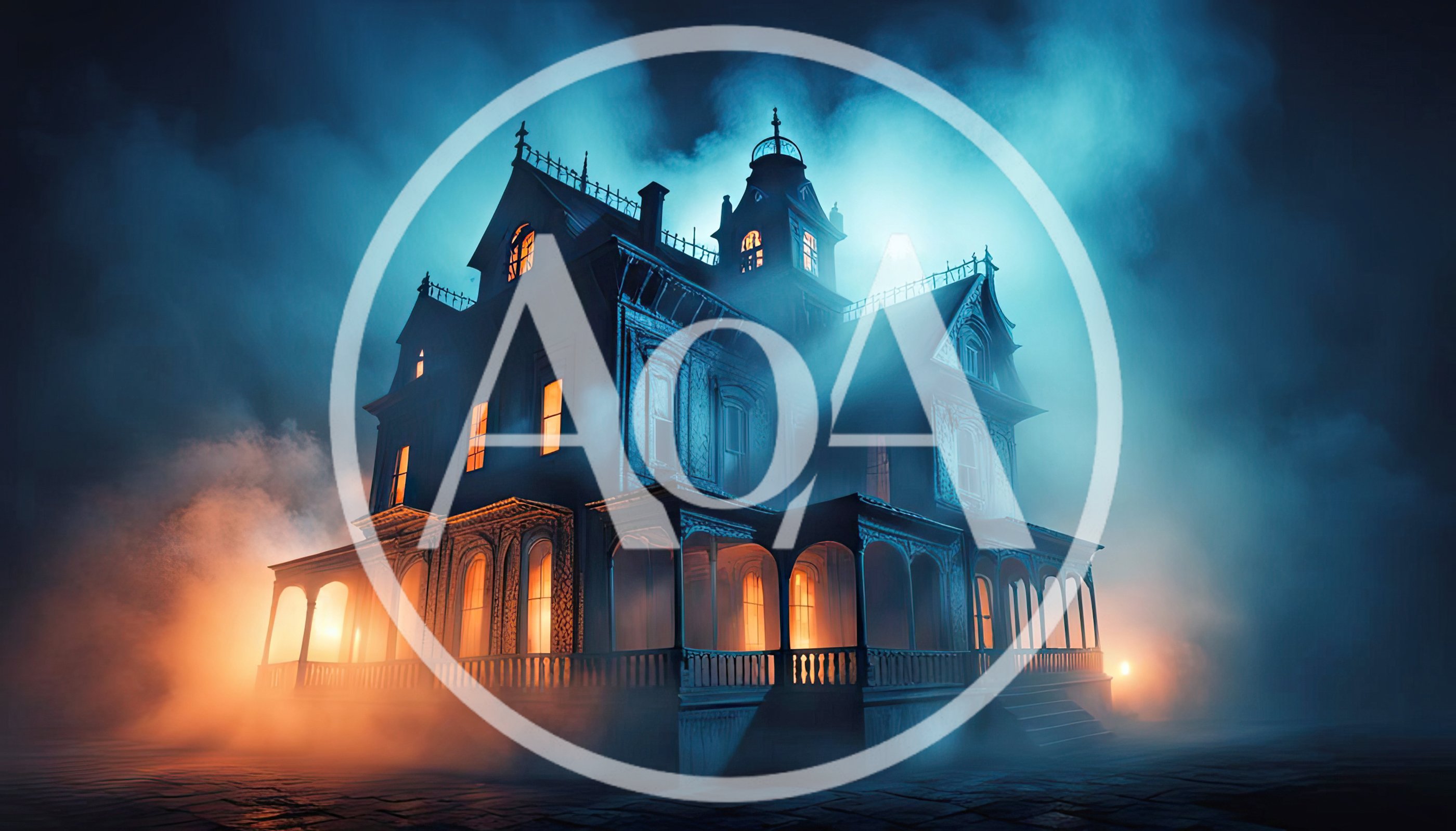 Haunted Victorian Mansion At Night With Fog