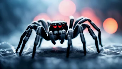 Macro Shot Of A Black Jumping Spider With Glowing Eyes