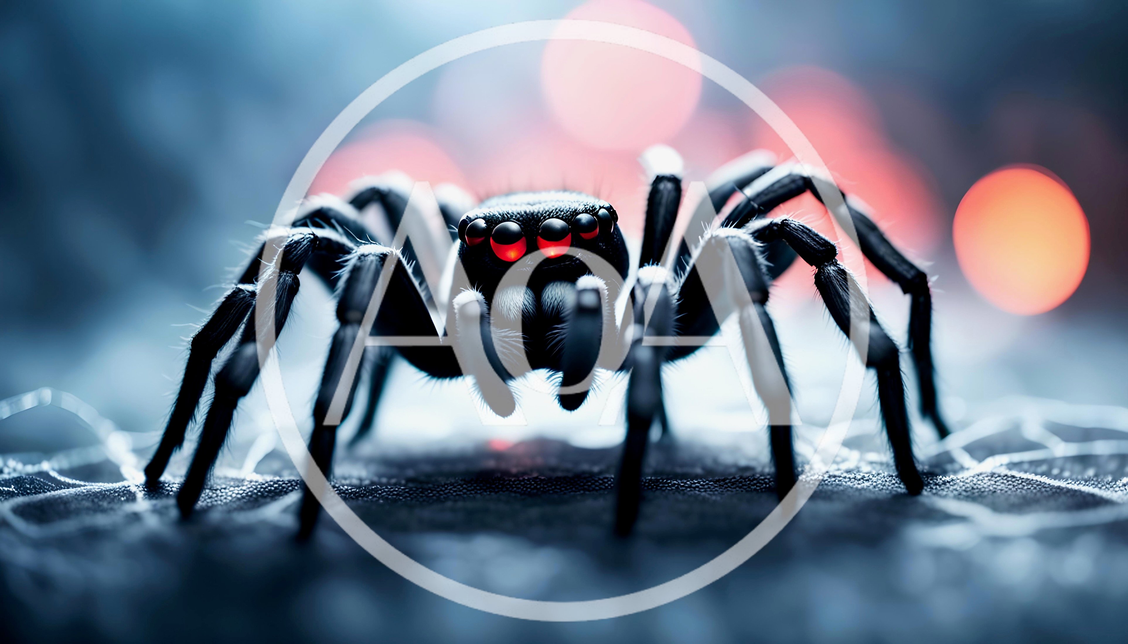Macro Shot Of A Black Jumping Spider With Glowing Eyes