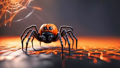 Halloween Pumpkin Spider With Glowing Web Background