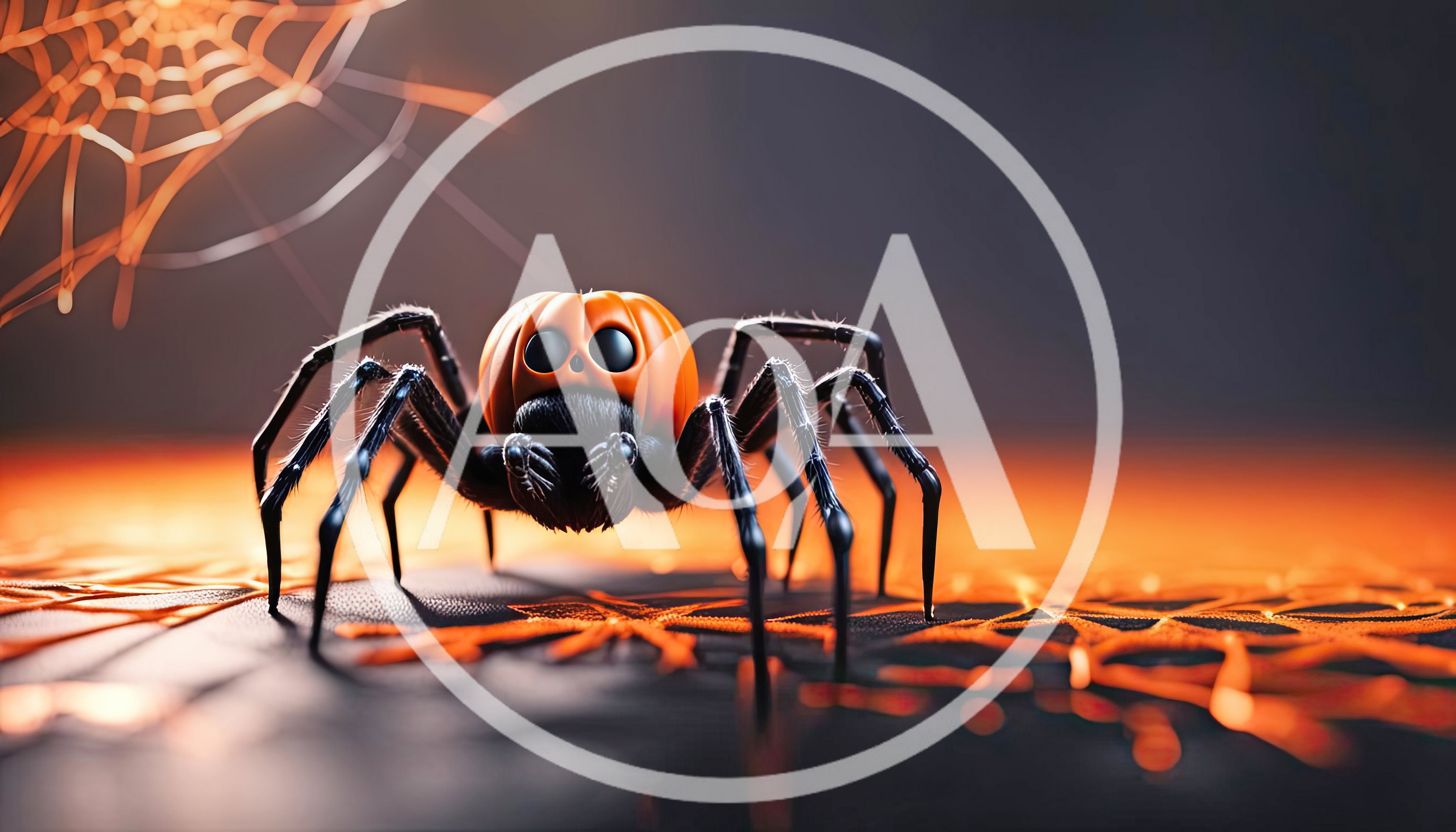 Halloween Pumpkin Spider With Glowing Web Background