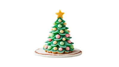 Small Decorative Christmas Tree Cookie On White Background