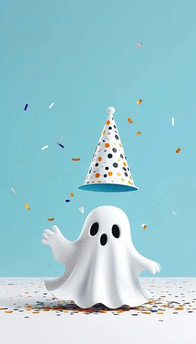 Cute Cartoon Ghost Wearing A Party Hat