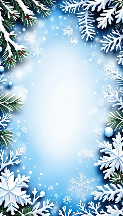 Winter Holiday Background With Snowflakes And Pine Branches