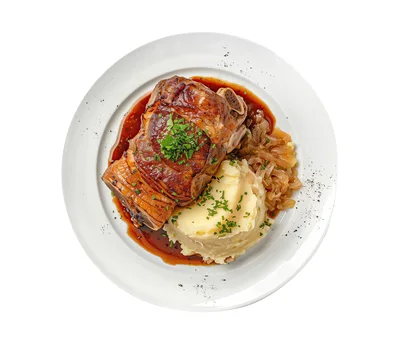 Roasted Pork Shank with Mashed Potatoes and Gravy