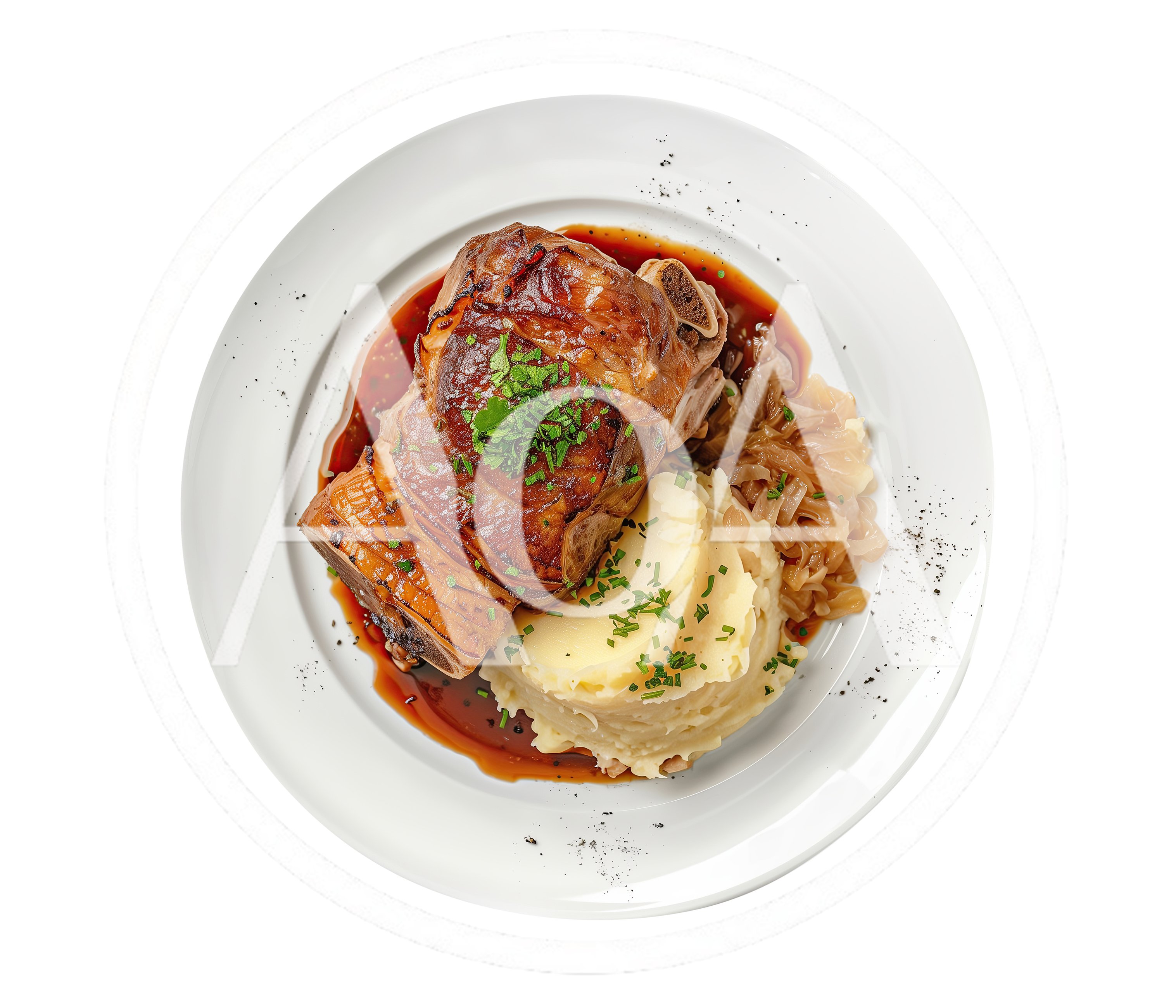 Roasted Pork Shank with Mashed Potatoes and Gravy