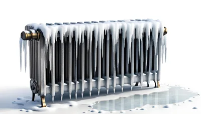 Frozen Cast Iron Radiator Covered In Ice And Icicles
