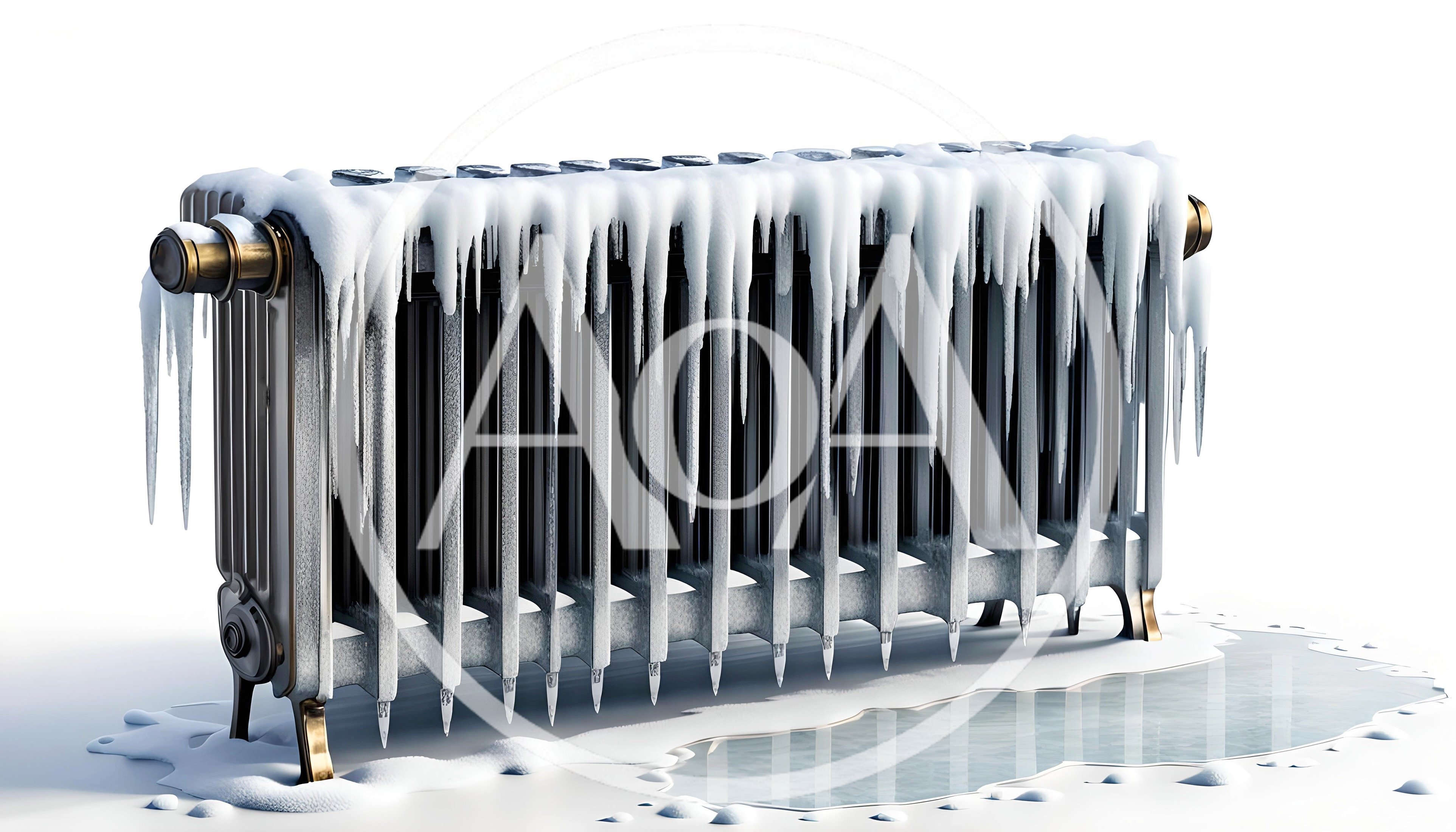 Frozen Cast Iron Radiator Covered In Ice And Icicles
