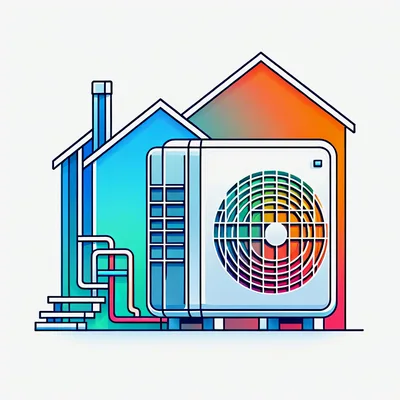 Modern Heat Pump System With Stylized House Illustration
