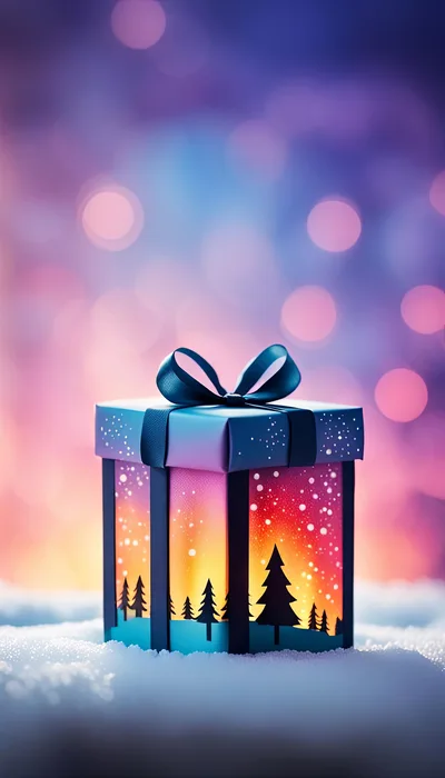 Illuminated Christmas Gift Box With Winter Forest Silhouette