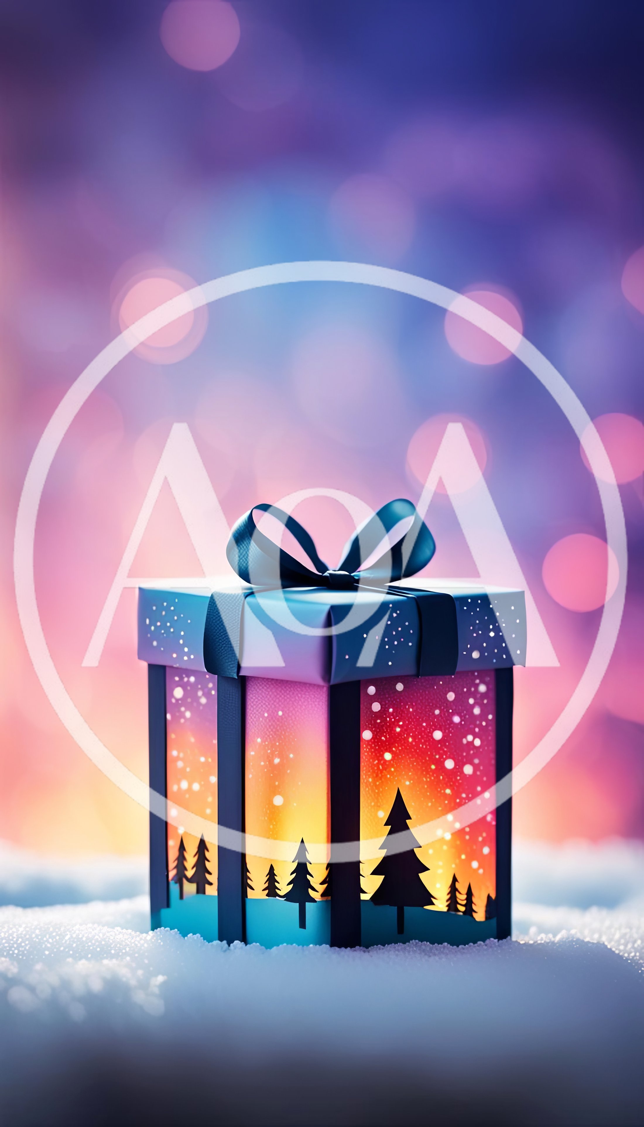 Illuminated Christmas Gift Box With Winter Forest Silhouette
