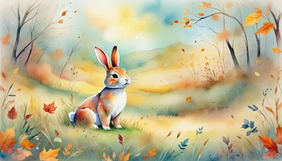 Cute Rabbit Sitting in an Autumn Meadow