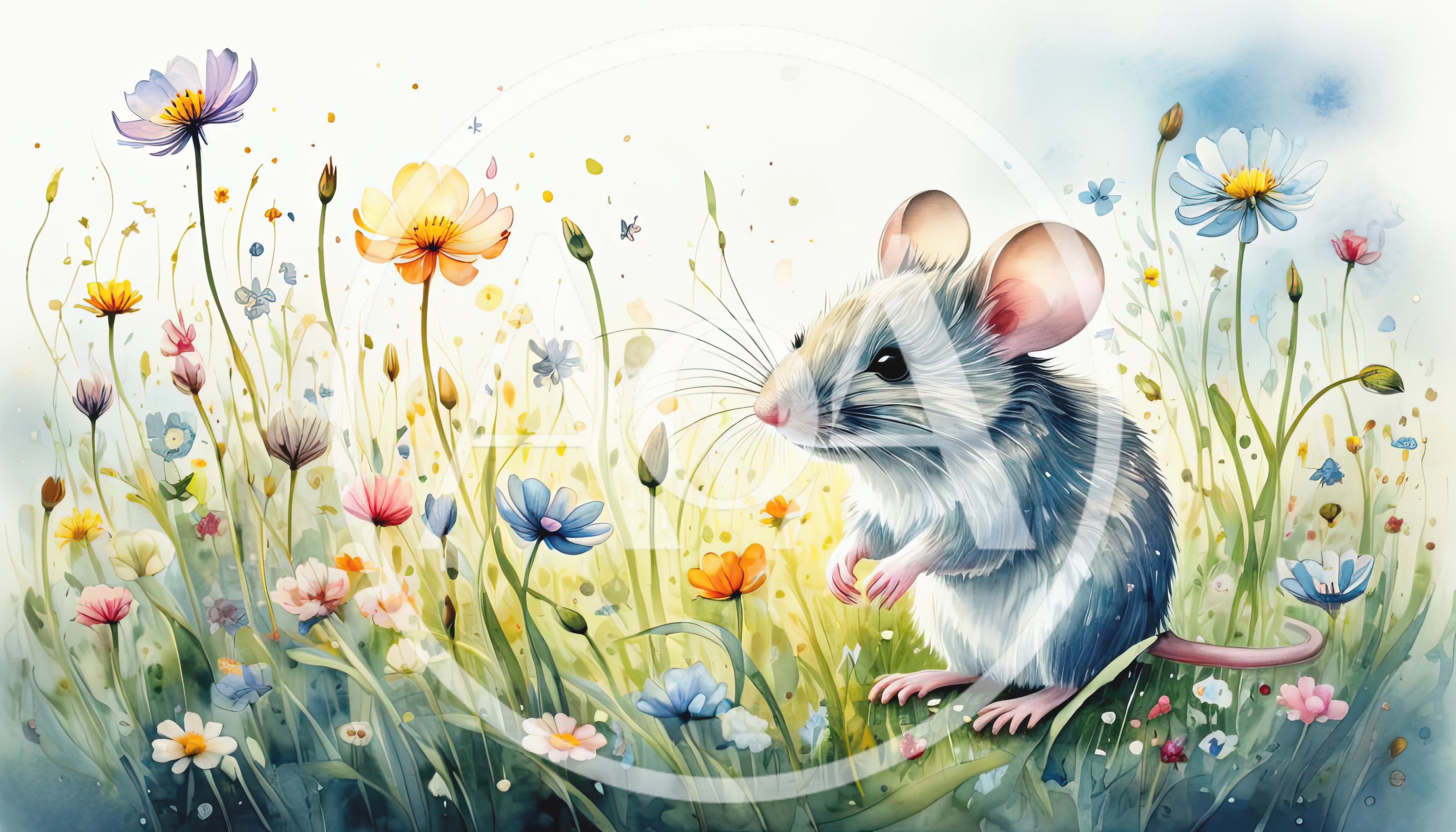 Cute Mouse Standing in a Vibrant Wildflower Meadow
