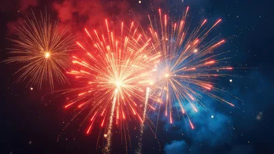 Vibrant Red And Gold Fireworks Display
