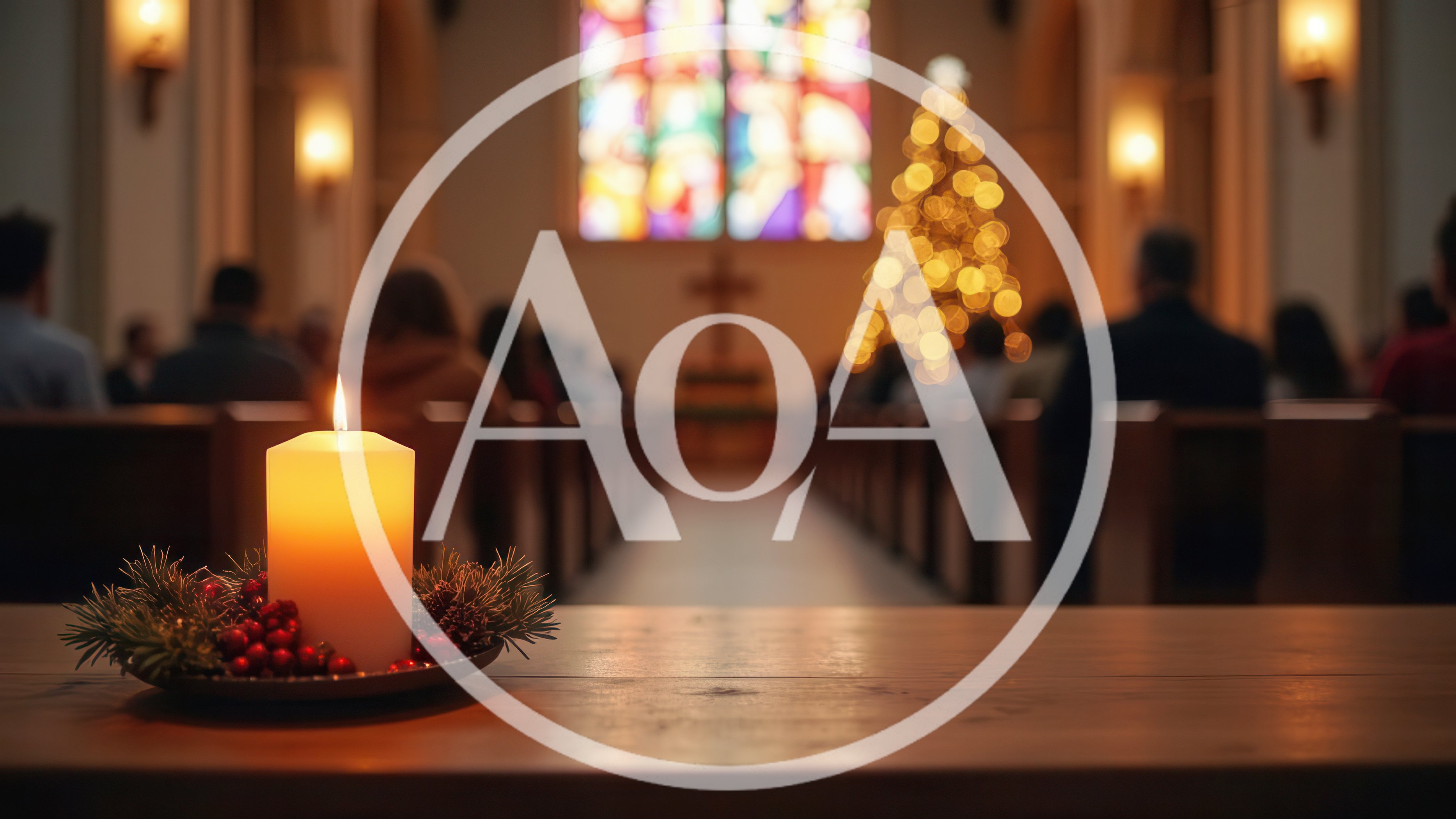 Lit Advent Candle In A Church During Christmas Service