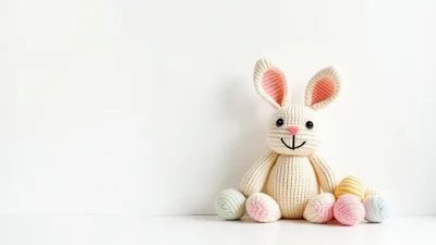 Knitted Easter Bunny Toy With Pastel Yarn Eggs