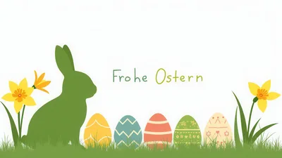 Easter Greeting Card With Bunny And Decorated Eggs